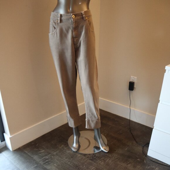 Brunello Cucinelli Monili Cuff Jeans Brown Khaki Denim Crop Size 8 - Picture 5 of 8
